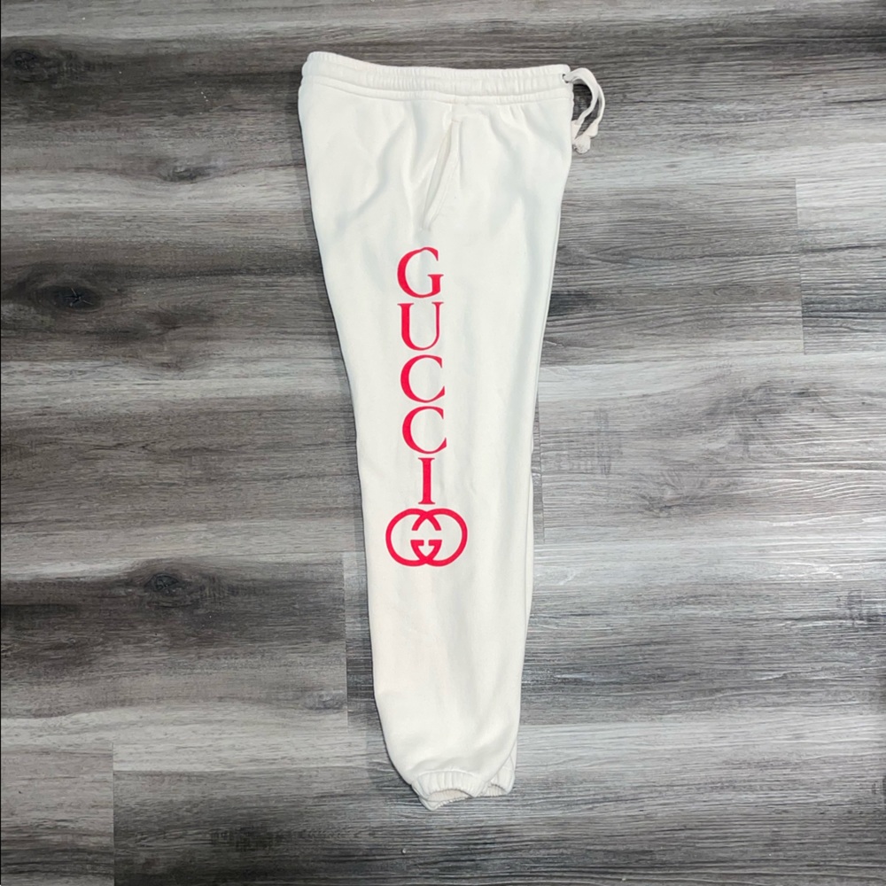 Gucci White Interlocking Red G Logo Print Sweatpants Joggers